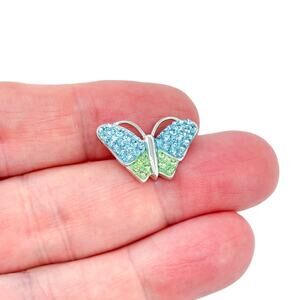 Blue Green Crystal Butterfly Pendant | Vintage Sterling Silver 925